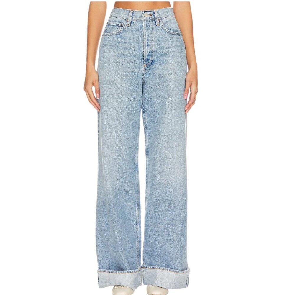 BNWT Agolde Blue Wide Leg Folded Hem Jeans